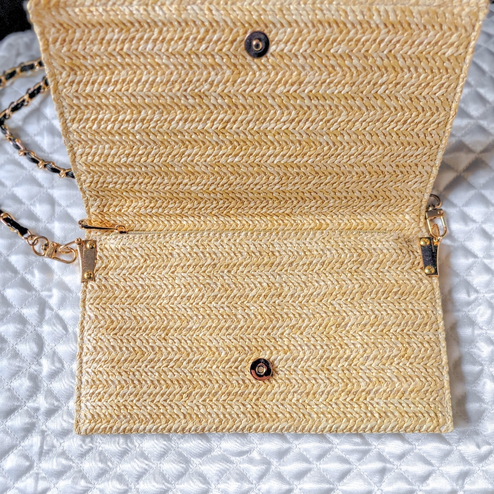 Authentic DIOR Raffia Clutch Handbag • Woven Straw • Chain Strap • Travel Purse - Picture 4 of 8